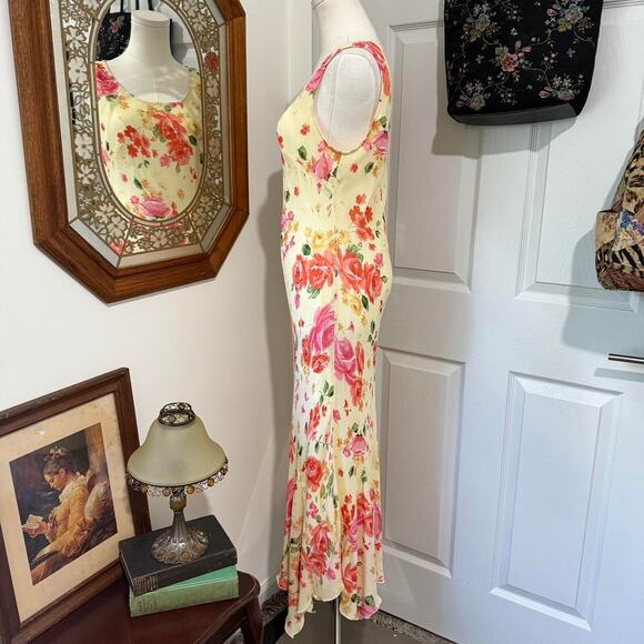 VTG 90s/Y2K Glamor Angel Yellow & Pink Floral Sequin Fairycore Maxi Dress L/M - Picture 3 of 8